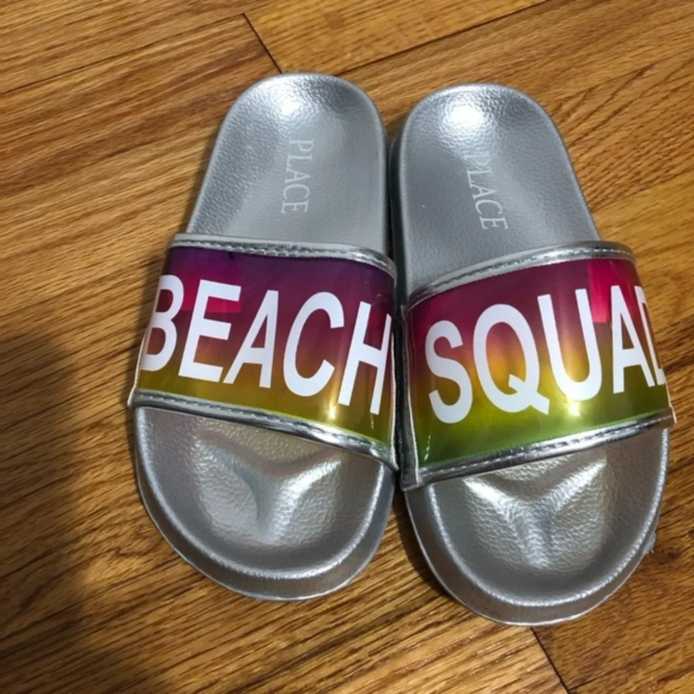 Beach Squad children’s place beach slip‎ on slide sandals girls size 12 NWOT